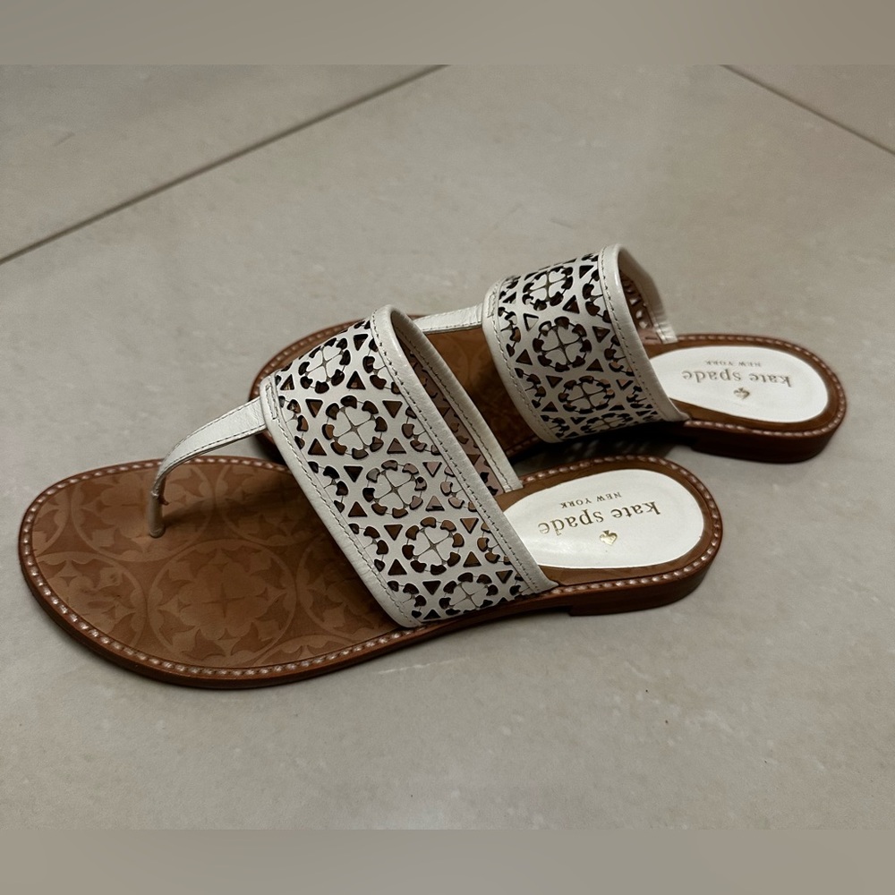 Kate Spade white leather flat sandals